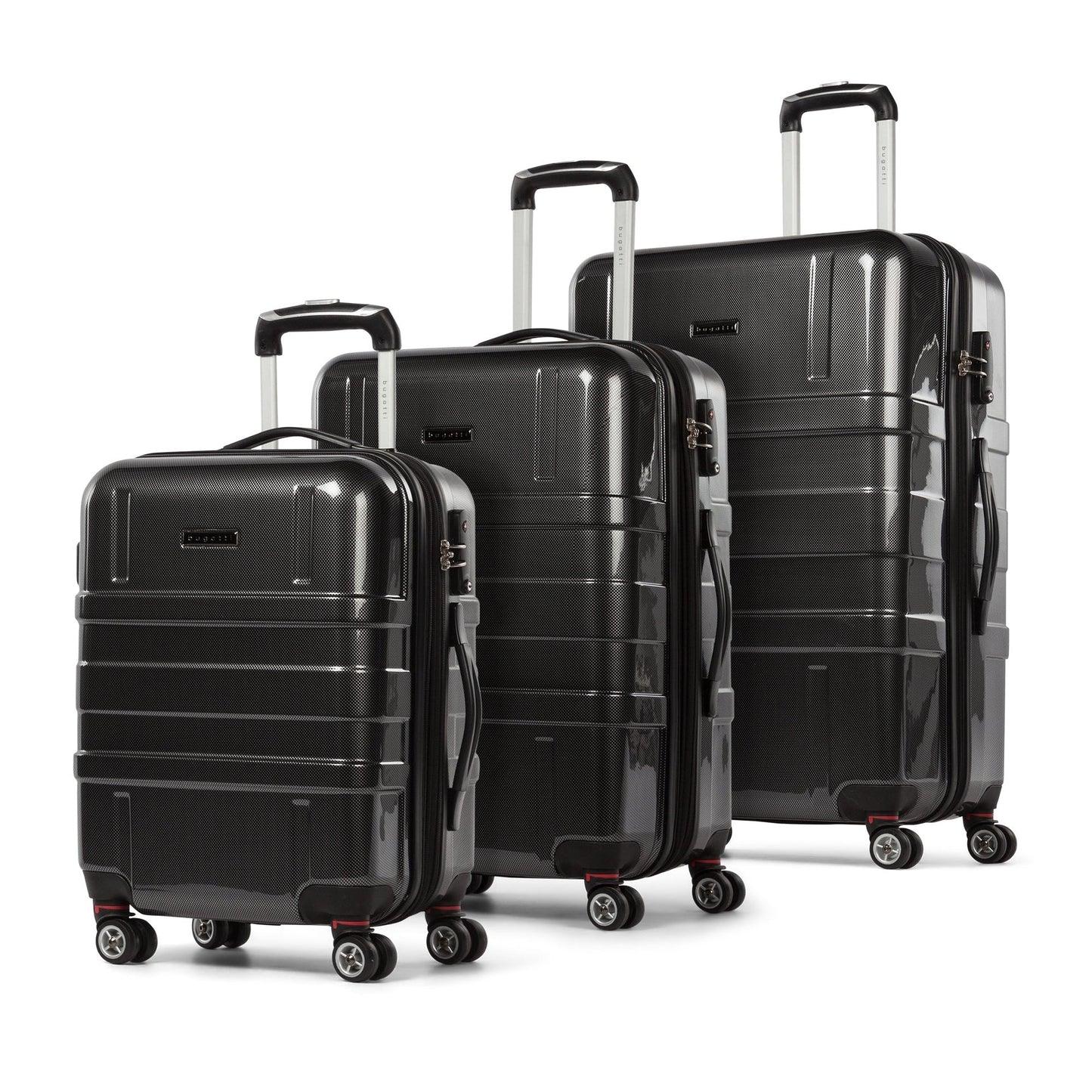 Ensemble de 3 valises Bugatti - Logo embossé sur 3 étiquettes bagage en cuir